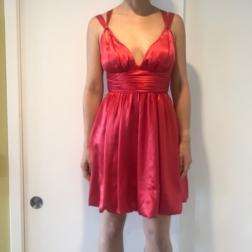 Arden B. silk red cocktail dress with tulip skirt